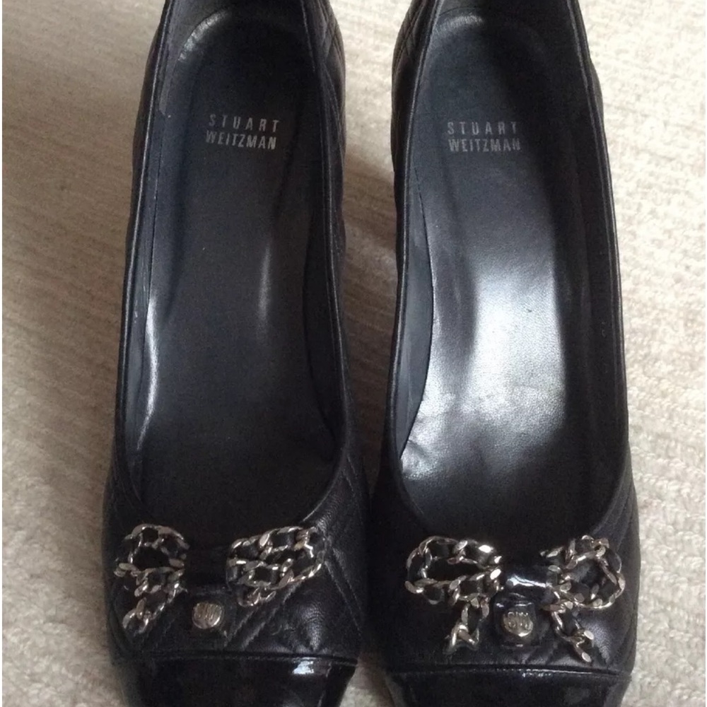 Stuart Weitzman Black Heels with Metallic Bow
